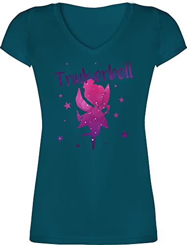 T-Shirt Damen V Ausschnitt - JGA Junggesellenabschied Frauen - Trinkerbell - M - Türkis - mit trinksprüchen Shirt Party Tshirt tailliert sprüche Alkohol t t-Shirts saufgeschenk Shirts von Shirtracer