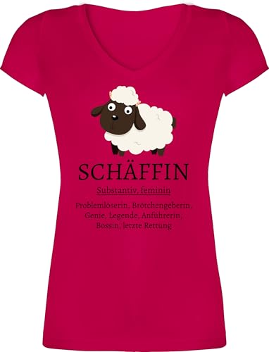 T-Shirt Damen V Ausschnitt - Kollegen - Schäffin substantiv | Cheffinnen Geschenk Chefin Wichtelgeschenk lustig | Geschenke Chefinnen L - Fuchsia - für arbeitskollegen Tshirt von Shirtracer