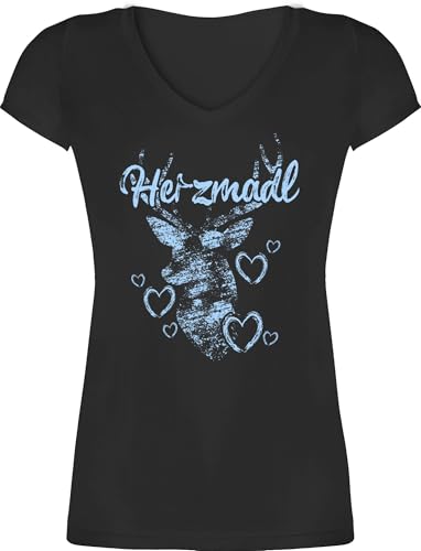 T-Shirt Damen V Ausschnitt - Kompatibel Oktoberfest - Herzmadl mit Hirsch und Herzen - hellblau - XS - Schwarz - trachtenshirt Trachten-Tshirt bayrische Tshirt trachtenshirts bayrisch Shirt T-Shirt Damen V Ausschnitt - Kompatibel Oktoberfest - Herzmadl mit Hirsch und Herzen - hellblau - XS - Schwarz - trachtenshirt Trachten-Tshirt bayrische Tshirt trachtenshirts bayrisch Shirt von Shirtracer