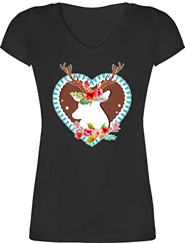 T-Shirt Damen V Ausschnitt - Kompatibel mit - Hirsch Hirschgeweih Oktoberfest - XS - Schwarz - Trachten t Shirt trachtenshirt bayrische bayerische t-Shirts Tracht Oberteil Trachten-Tshirt bayrisch T-Shirt Damen V Ausschnitt - Kompatibel mit - Hirsch Hirschgeweih Oktoberfest - XS - Schwarz - Trachten t Shirt trachtenshirt bayrische bayerische t-Shirts Tracht Oberteil Trachten-Tshirt bayrisch von Shirtracer