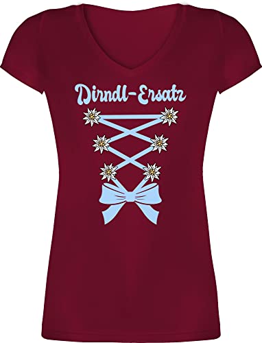 T-Shirt Damen V Ausschnitt - Kompatibel mit Oktoberfest - Dirndl Ersatz Korsage - M - Bordeauxrot - trachtenshirt Trachten-Tshirt bayrische kosage Shirts trachtentshirts tailliertes Trachten Tshirt von Shirtracer