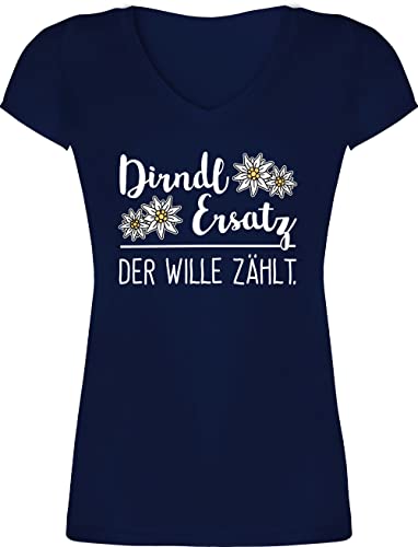 T-Shirt Damen V Ausschnitt - Kompatibel mit Oktoberfest - Dirndl Ersatz nur der Wille zählt - 3XL - Dunkelblau - trachtenshirt Trachten Oberteile Bavaria ersatzdirndl Tshirts von Shirtracer