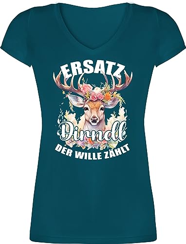 T-Shirt Damen V Ausschnitt - Kompatibel mit Oktoberfest - Dirndl Ersatz - Der Wille zählt - 3XL - Türkis - Shirts Frauen Shirt bayrischer Abend Oktober fest Oberteil trachtentshirt von Shirtracer