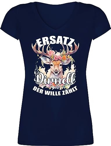 T-Shirt Damen V Ausschnitt - Kompatibel mit Oktoberfest - Dirndl Ersatz - Der Wille zählt - S - Dunkelblau - bayrische sprüche Frauen Tshirt Trachten t Shirt Spruch bayrischer t-schirt von Shirtracer