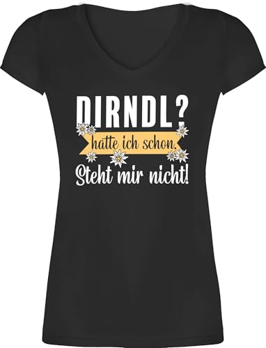 T-Shirt Damen V Ausschnitt - Kompatibel mit Oktoberfest - Dirndl - Hatte ich Schon Steht Mir Nicht - XS - Schwarz - trachtenshirt Trachten-Tshirt bayrische edelweiß Tshirt Oktoberfest-t-Shirt von Shirtracer