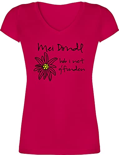 T-Shirt Damen V Ausschnitt - Kompatibel mit Oktoberfest - Dirndl net g'funden - Shirt statt Dirndl - XXL - Fuchsia - Tshirt trachtenlook Oktober t Frauen v-Ausschnitt Oktoberfest-Outfits bayrischer von Shirtracer