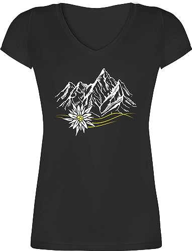 T-Shirt Damen V Ausschnitt - Kompatibel mit Oktoberfest - Edelweiß Berge Wandern Wanderlust Berg Ruft Alpen - XS - Schwarz - Tshirt für Wanderer trachtenshirt bayrische Bergen Shirts Wander Outfit T-Shirt Damen V Ausschnitt - Kompatibel mit Oktoberfest - Edelweiß Berge Wandern Wanderlust Berg Ruft Alpen - XS - Schwarz - Tshirt für Wanderer trachtenshirt bayrische Bergen Shirts Wander Outfit von Shirtracer