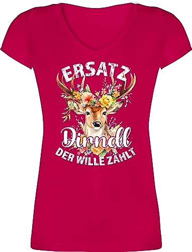 T-Shirt Damen V Ausschnitt - Kompatibel mit Oktoberfest - Ersatz Dirndl Der Wille Zählt - L - Fuchsia - Tshirt Shirt bayrischer Abend t bayrische Shirts Neck Trachten v-Ausschnitt trachtent-Shirt von Shirtracer