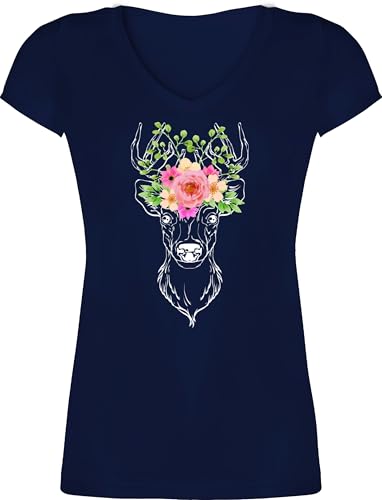 T-Shirt Damen V Ausschnitt - Kompatibel mit Oktoberfest - Hirsch Blumengeweih Hirschgeweih Geweih - XS - Dunkelblau - trachtenshirt Trachten-Tshirt bayrische Blumen Tshirt Dirndl Shirt T-Shirt Damen V Ausschnitt - Kompatibel mit Oktoberfest - Hirsch Blumengeweih Hirschgeweih Geweih - XS - Dunkelblau - trachtenshirt Trachten-Tshirt bayrische Blumen Tshirt Dirndl Shirt von Shirtracer