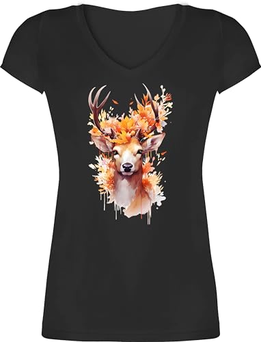 T-Shirt Damen V Ausschnitt - Kompatibel mit Oktoberfest - Geschenk Hirsch Geweih I Hirschgeweih I Hirschmotiv Geschenk Jäger I Jägerin I Jagd - XS - Schwarz - trachtenshirt bayrische Tshirt T-Shirt Damen V Ausschnitt - Kompatibel mit Oktoberfest - Geschenk Hirsch Geweih I Hirschgeweih I Hirschmotiv Geschenk Jäger I Jägerin I Jagd - XS - Schwarz - trachtenshirt bayrische Tshirt von Shirtracer