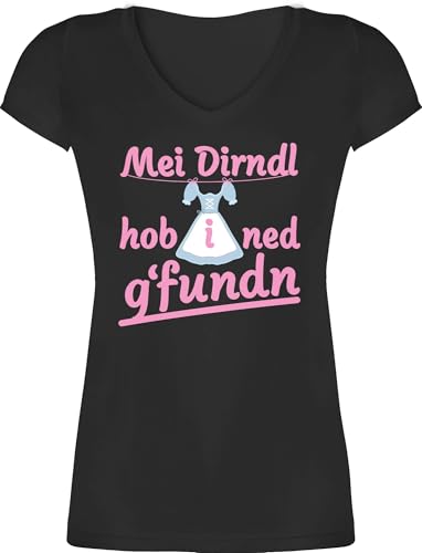 T-Shirt Damen V Ausschnitt - Kompatibel mit Oktoberfest - MEI Dirndl hob i ned g'funds - rosa - L - Schwarz - Trachten Tshirt trachtenshirt bayrische Tshirts Tracht Oberteil Trachten-Tshirt bayrisch von Shirtracer