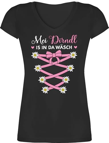 T-Shirt Damen V Ausschnitt - Kompatibel mit Oktoberfest - MEI Dirndl is in da Wäsch Ersatz Dirndl - L - Schwarz - trachtenshirt bayrische ist der wäsche Tshirt Trachten-Tshirt bayrisch Mein Shirt von Shirtracer