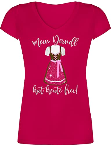 T-Shirt Damen V Ausschnitt - Kompatibel mit Oktoberfest - Mein Dirndl hat Heute frei - XS - Fuchsia - trachtenshirt Trachten-Tshirt bayrische Trachten ersatz Shirts ersatzdirndl Tshirt von Shirtracer