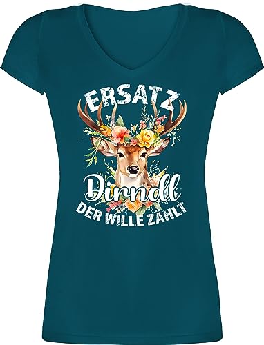 T-Shirt Damen V Ausschnitt - Kompatibel mit Oktoberfest - Ersatz Dirndl Der Wille Zählt - L - Türkis - Tshirt Trachten Shirt Bayern Tracht bayrische sprüche trachtenshirt Spruch bayrischer von Shirtracer