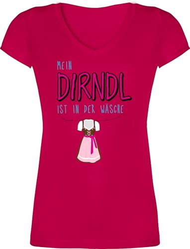 T-Shirt Damen V Ausschnitt - Kompatibel mit Oktoberfest - Mein Dirndl ist in der Wäsche - XL - Fuchsia - mädchen trachtenshirt Trachten-Tshirt bayrische dirnl Tshirt oktoberfestkleidung von Shirtracer