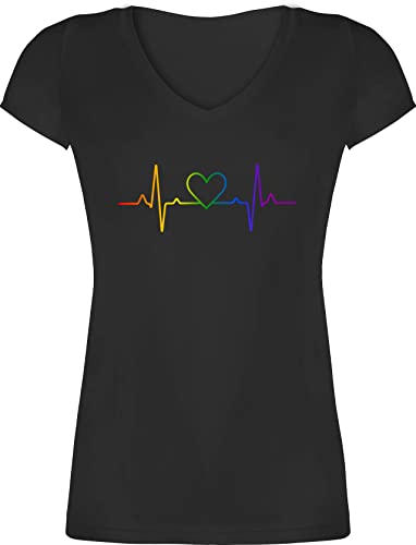 T-Shirt Damen V Ausschnitt - LGBTQ Kleidung Flag - Herzschlag Regenbogen Pride - XS - Schwarz - t Shirt LGBTQ-t-Shirt LGBT Herz Tshirt Gay CSD LGBTQ+Regenbogen Shirts Cotton Lesbian Tshirts lqbtq T-Shirt Damen V Ausschnitt - LGBTQ Kleidung Flag - Herzschlag Regenbogen Pride - XS - Schwarz - t Shirt LGBTQ-t-Shirt LGBT Herz Tshirt Gay CSD LGBTQ+Regenbogen Shirts Cotton Lesbian Tshirts lqbtq von Shirtracer
