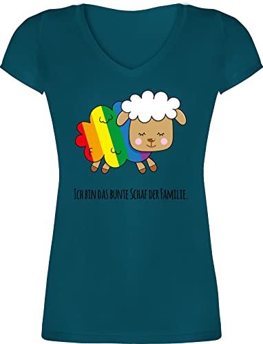 T-Shirt Damen V Ausschnitt - LGBTQ Kleidung Pride Flag - Ich Bin das Bunte Schaf der Familie - schwarz - M - Türkis - Shirt Gay buntes Tshirt LGBT t-Shirts lgbtqia Lesbian lqbtq CSD Regenbogen von Shirtracer