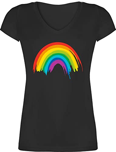T-Shirt Damen V Ausschnitt - Kleidung Pride Flag - Regenbogen LGBT & LGBTQ - XXL - Schwarz - Gay lgbtqia Rainbow Shirt Lesbian tischirt. lqbtq Shirts CSD v-Ausschnitt Tshirt t Schnitt mit von Shirtracer