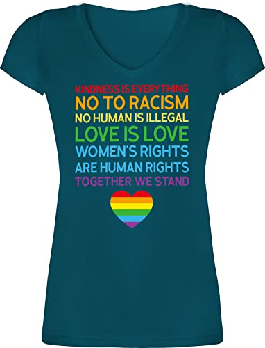 T-Shirt Damen V Ausschnitt - LGBTQ Kleidung Flag - Together We Stand – Pride - M - Türkis - Shirt CSD Shirts Gay Lesbian t lgbtqia LGBT lqbtq Regenbogen von Shirtracer