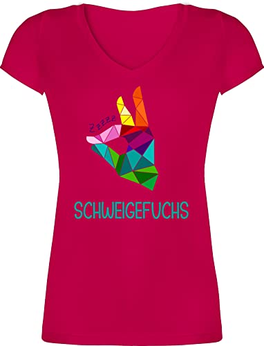 T-Shirt Damen V Ausschnitt - Lehrerin - Schweigefuchs Flüsterfuchs - L - Fuchsia - Geschenk für lehrerinnen Shirt Geschenke Danke abschluss abschiedsgeschenk Schule lehrergeschenke Tshirt von Shirtracer