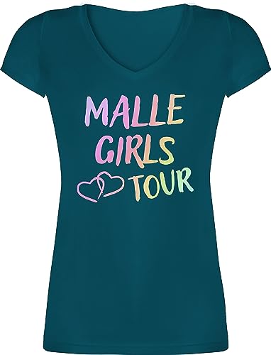 T-Shirt Damen V Ausschnitt - Malle Girls Tour Mallorca Tour Mädels Malle Party Mädchen Urlaub - L - Türkis - Shirt von Shirtracer