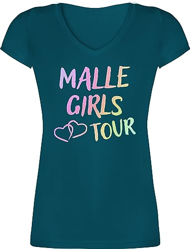 T-Shirt Damen V Ausschnitt - Malle Girls Tour Mallorca Tour Mädels Malle Party Mädchen Urlaub - M - Türkis - Shirt von Shirtracer