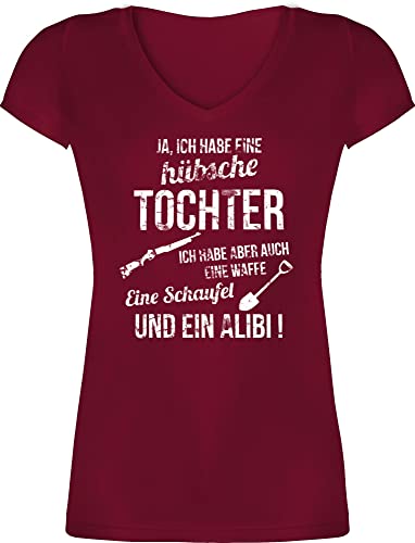 T-Shirt Damen V Ausschnitt - Mama - Ich Habe eine hübsche Tochter - XL - Bordeauxrot - Muttertag 2024 ja Tshirt mom Vater Shirts Mutter hab t Shirt muttertagsgeschenk hat t-Shirts muttertags von Shirtracer