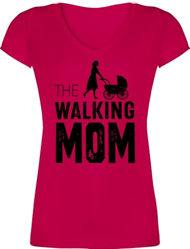 T-Shirt Damen V Ausschnitt - Mama - The Walking Mom - Mütter Kinderwagen Geschenk Geburt Lustig - L - Fuchsia - Shirt Mum muttertagsgeschenk Muttertag Mutter Tshirt Mutter-t-Shirt von Shirtracer