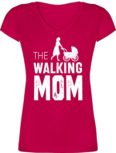 T-Shirt Damen V Ausschnitt - Mama - The Walking Mom weiß - L - Fuchsia - Shirts Frauen Mutter Tshirt 2024 Shirt schöne Geschenke für t Geschenk t-Shirts Tag t-Shirt Tshirts Mami Mum t-schirt von Shirtracer