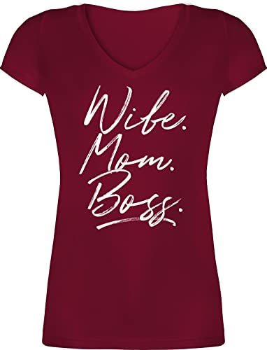 T-Shirt Damen V Ausschnitt - Momlife - Wife Mom Boss. Best Mom Muttertagsgeschenke Super Mama Beste Mom Life - L - Bordeauxrot - muttertagsgeschenk Mum Shirt Tshirt Mutter mütter t Mutter-t-Shirt von Shirtracer