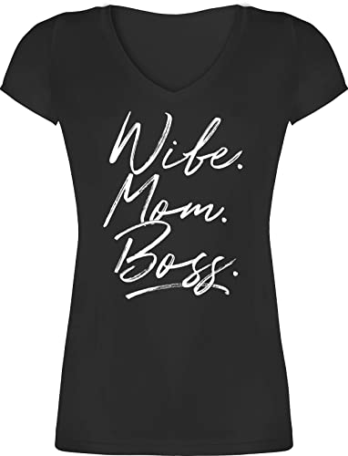 T-Shirt Damen V Ausschnitt - Momlife - Wife Mom Boss. Best Mom Muttertagsgeschenke Super Mama Beste Mom Life - L - Schwarz - muttertagsgeschenk Mum Shirt Tshirt Mutter mütter t Mutter-t-Shirt von Shirtracer