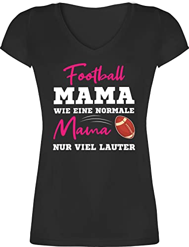 T-Shirt Damen V Ausschnitt - Muttertag - Football Mama wie eine Normale Mama nur viel lauter weiß - XL - Schwarz - muttertagsgeschenk klein besondere muttertagsgeschenke Best Mum Mamas Surprise von Shirtracer