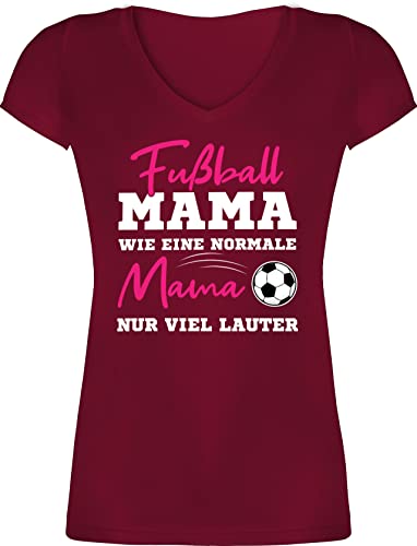 T-Shirt Damen V Ausschnitt - Fußball Mama - Wie eine Normale Mama nur viel lauter I Frauen Fußball Mütter - XS - Bordeauxrot - t Shirt mom Fussball Tshirts muttertagsgeschenk sprüche Shirts von Shirtracer