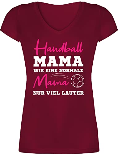 T-Shirt Damen V Ausschnitt - Handball Mama wie eine Normale Mama nur viel lauter weiß - 3XL - Bordeauxrot - Muttertag 2024 laut t Shirts Geschenk Fuer Mutter könnte etwas Werden Tshirt Mum Shirt von Shirtracer