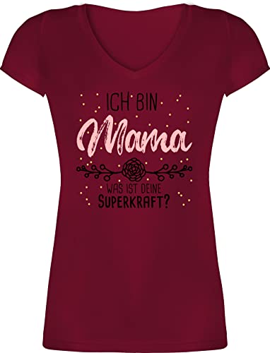 T-Shirt Damen V Ausschnitt - Ich Bin Mama was ist Deine Superkraft - Geschenk für Mama - L - Bordeauxrot - Tshirt Frau Fuer Mutter Beste t Shirts Muttertag 2024 Geburtstag t-Shirts von Shirtracer