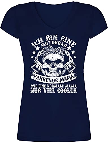 T-Shirt Damen V Ausschnitt - Ich Bin eine Motorrad fahrende Mama - XL - Dunkelblau - Muttertag 2024 Tshirt mütter Geschenke Shirt Mutter mom Mami Mommy Mum muttertagsgeschenke Mutti muttertags für von Shirtracer