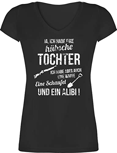 T-Shirt Damen V Ausschnitt - Mama - Ich Habe eine hübsche Tochter - S - Schwarz - Mutter-Tochter-Outfit Mum Mama- Tshirt t Shirt mütter Daughter t-Shirts Outfit Muttertag für töchter Shirts von Shirtracer