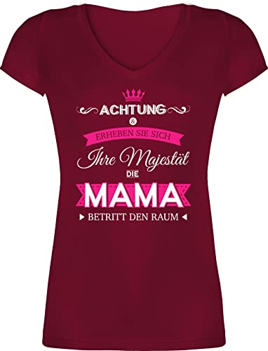 T-Shirt Damen V Ausschnitt - Ihre Majestät die Mama - S - Bordeauxrot - Geschenk Fuer Mutter Tshirt Frauen Muttertag 2024 t Shirts Mutti Shirt Mami t-Shirts muttertags schirt Mum mütter Geschenke von Shirtracer