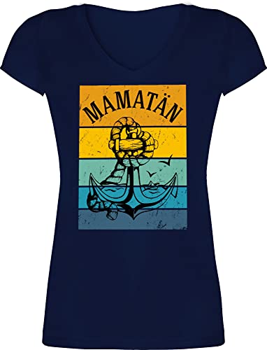 T-Shirt Damen V Ausschnitt - Mama - Mamatän Anker - XXL - Dunkelblau - Geschenk Fuer Mutter Shirt Muttertag 2024 Tshirt mütter Geschenke Tag für schöne Mami zum Mutti Mum Mommy muttertags von Shirtracer