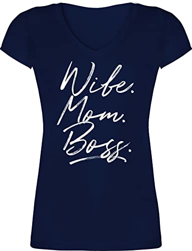 T-Shirt Damen V Ausschnitt - Muttertag - Momlife - Wife Mom Boss. Best Mom Muttertagsgeschenke Super Mama Beste Mom Life - S - Dunkelblau - Happy mothersday Mutti muttwrtag Mammy Mother von Shirtracer