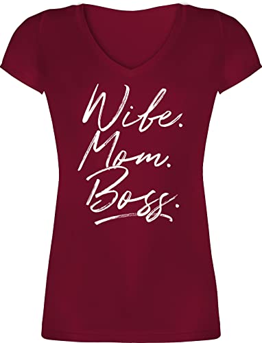 T-Shirt Damen V Ausschnitt - Muttertag - Momlife - Wife Mom Boss. Best Mom Muttertagsgeschenke Super Mama Beste Mom Life - XXL - Bordeauxrot - perfekte muttertagsgeschenk muttertags von Shirtracer