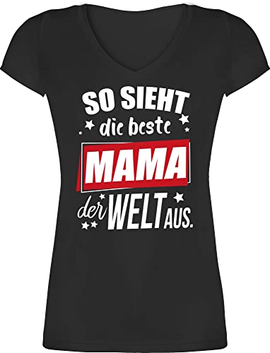 T-Shirt Damen V Ausschnitt - So Sieht die Beste Mama der Welt aus. Sterne - L - Schwarz - t Shirt Mami 2024 Tshirt Geschenk Fuer Mutter Oberteil zum Muttertag leiberl mütter Geschenke Shirts Mommy von Shirtracer