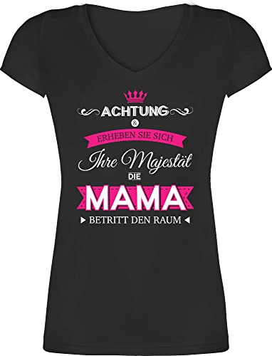 T-Shirt Damen V Ausschnitt - Stolze Mama 2 Fantastische Kinder - XXL - Schwarz - mütter Geschenke Shirt Mutter t Muttertag 2024 Tshirt Mami Mum Tag schöne für Fuer Geschenk von Kindern Mutti Kind von Shirtracer