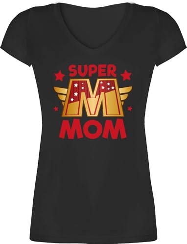 T-Shirt Damen V Ausschnitt - Super Mom I Supermom Heldin Mama - M - Schwarz - muttertagsgeschenk Shirt Mutter Mum supermama Tshirt Geburstag Geschenke für Mutter-t-Shirt mütter coolste Tshirts von Shirtracer