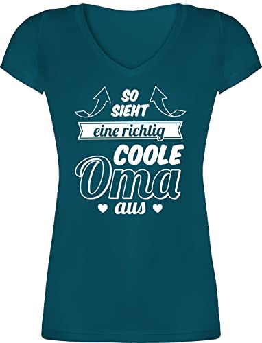 T-Shirt Damen V Ausschnitt - Geschenk - So Sieht eine richtig Coole Oma aus Pfeile - S - Türkis - Geschenke für groseltern zum Geburtstag EIN Fuer sprüche Ideen Omas omi Grossmutter von Shirtracer