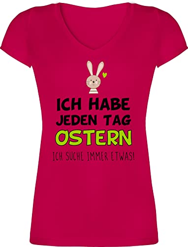T-Shirt Damen V Ausschnitt - Outfit - Ich Habe jeden Tag Ostern Geschenk I Ostergeschenk I Osterhase I Oster Hase - L - Fuchsia - ostergeschenke Erwachsene ostermotiv Bunny Tshirt Oster-t-Shirt von Shirtracer
