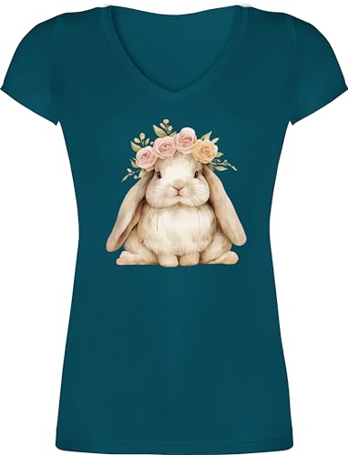 T-Shirt Damen V Ausschnitt - Süßer Hase Ostern I Osterhase Geschenke I Osterüberraschung I Oster Hase - M - Türkis - Outfit osterhasen Hasen Tshirt spitzer hasenmotiv Ostern￼ Shirt häschen t von Shirtracer