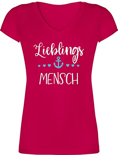 T-Shirt Damen V Ausschnitt - Partner Liebe - Lieblingsmensch - Herzmensch Geschenke Beste Freundin Valentinstag Männer Geschenk Mama - L - Fuchsia - Valentin von Shirtracer