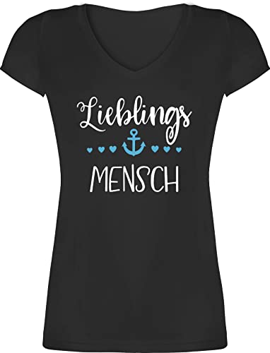 T-Shirt Damen V Ausschnitt - Partner Liebe - Lieblingsmensch - Herzmensch Geschenke Beste Freundin Valentinstag Männer Geschenk Mama - M - Schwarz - valetinstag vallentinstag velentistag von Shirtracer