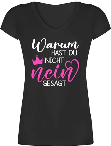T-Shirt Damen V Ausschnitt - Party Outfit - Warum hast du Nicht Nein gesagt | Schlager Fanartikel | Hast du Nein gesagt - XS - Schwarz - schlageroutfits schlagerparty gesagt, Tshirt von Shirtracer